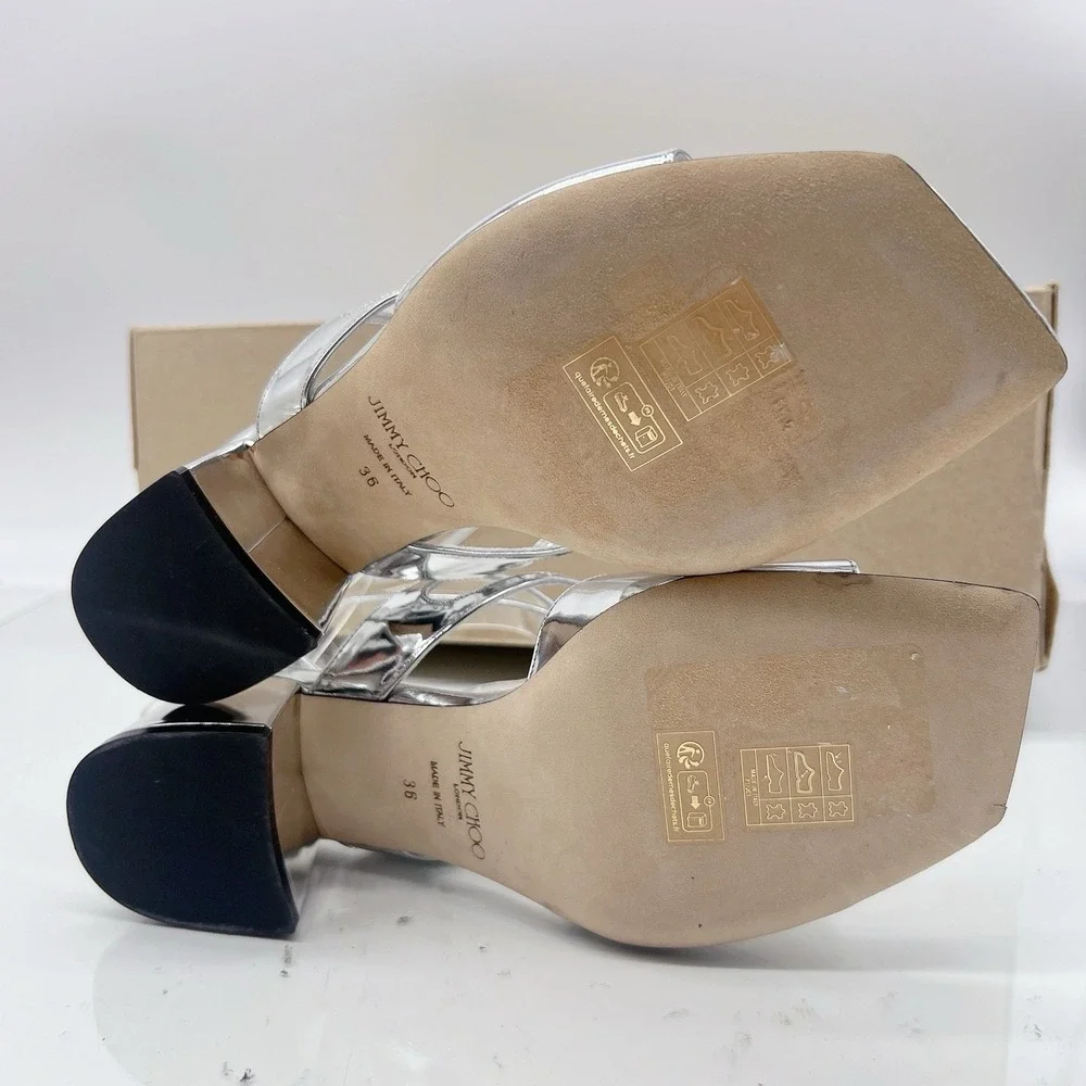 Jimmy Choo Azilia 45 Women's Heels Scrappy Sandals Metallic Silver Leather US 6 - Picture 10 of 12